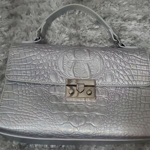Elegant Silver Embossed Satchel